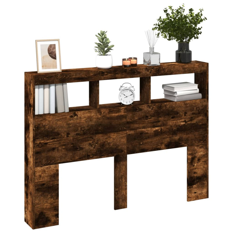 vidaXL füstös tölgy színű áthidalószekrény LED-ekkel 140x17x102 cm