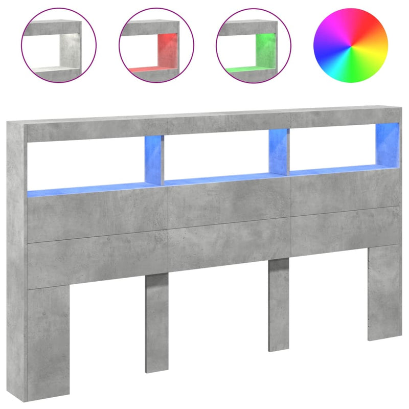 vidaXL betonszürke áthidalószekrény LED-világítással 180 x 17 x 102 cm