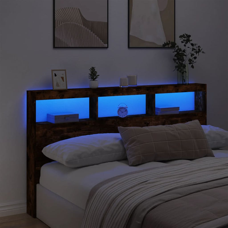 vidaXL füstös tölgy színű áthidalószekrény LED-ekkel 180x17x102 cm