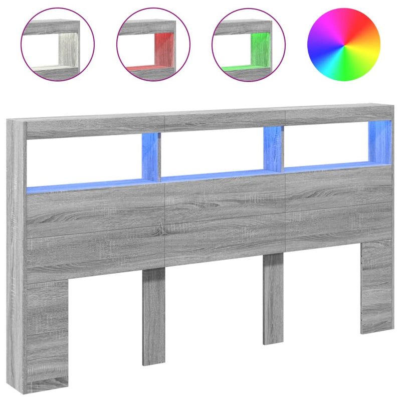 vidaXL szürke sonoma színű áthidalószekrény LED-ekkel 180 x 17 x 102cm