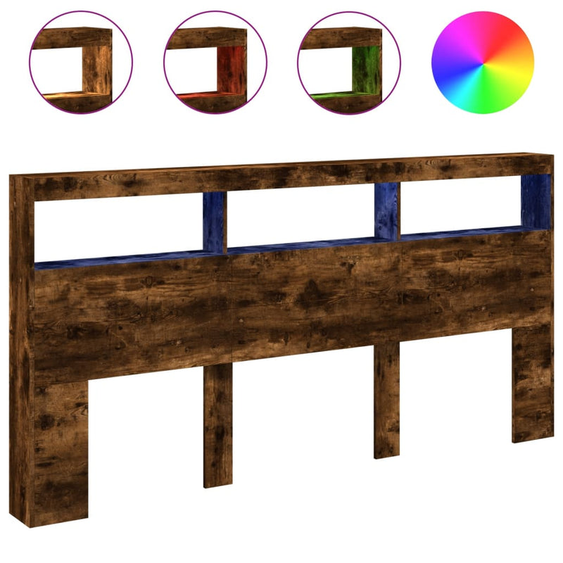 vidaXL füstös tölgy színű áthidalószekrény LED-ekkel 200 x 17 x 102 cm