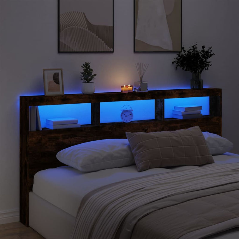 vidaXL füstös tölgy színű áthidalószekrény LED-ekkel 200 x 17 x 102 cm