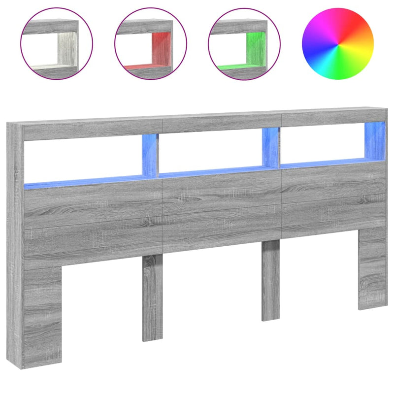 vidaXL szürke sonoma színű áthidalószekrény LED-ekkel 200 x 17 x 102cm