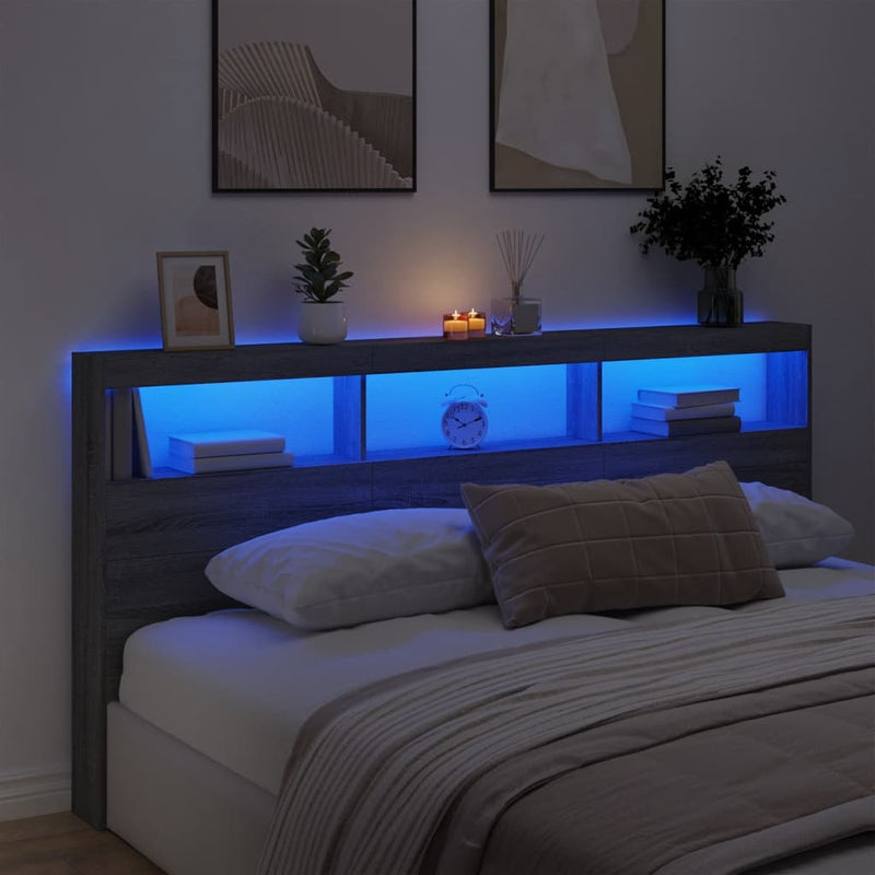 vidaXL szürke sonoma színű áthidalószekrény LED-ekkel 200 x 17 x 102cm