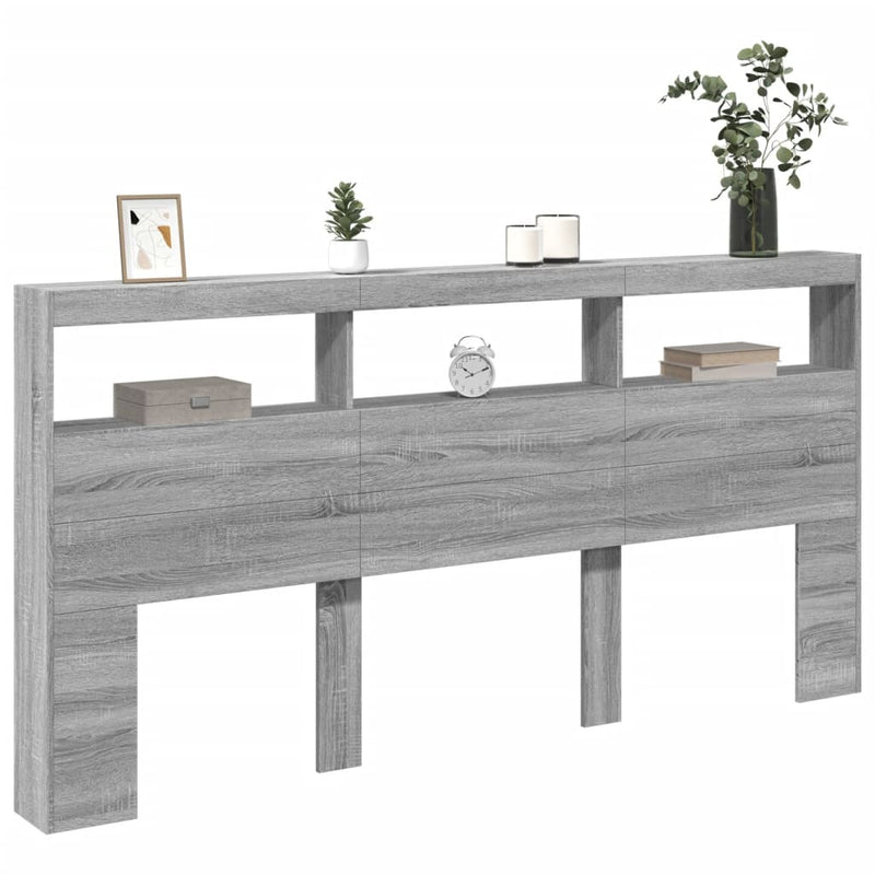 vidaXL szürke sonoma színű áthidalószekrény LED-ekkel 200 x 17 x 102cm