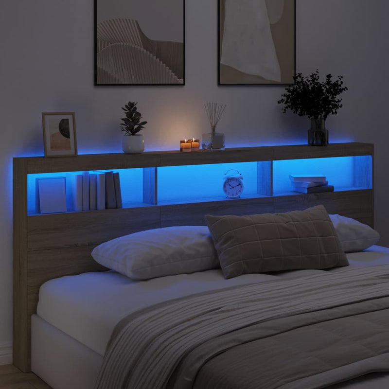 vidaXL sonoma tölgy színű áthidalószekrény LED-ekkel 220 x 17 x 102 cm