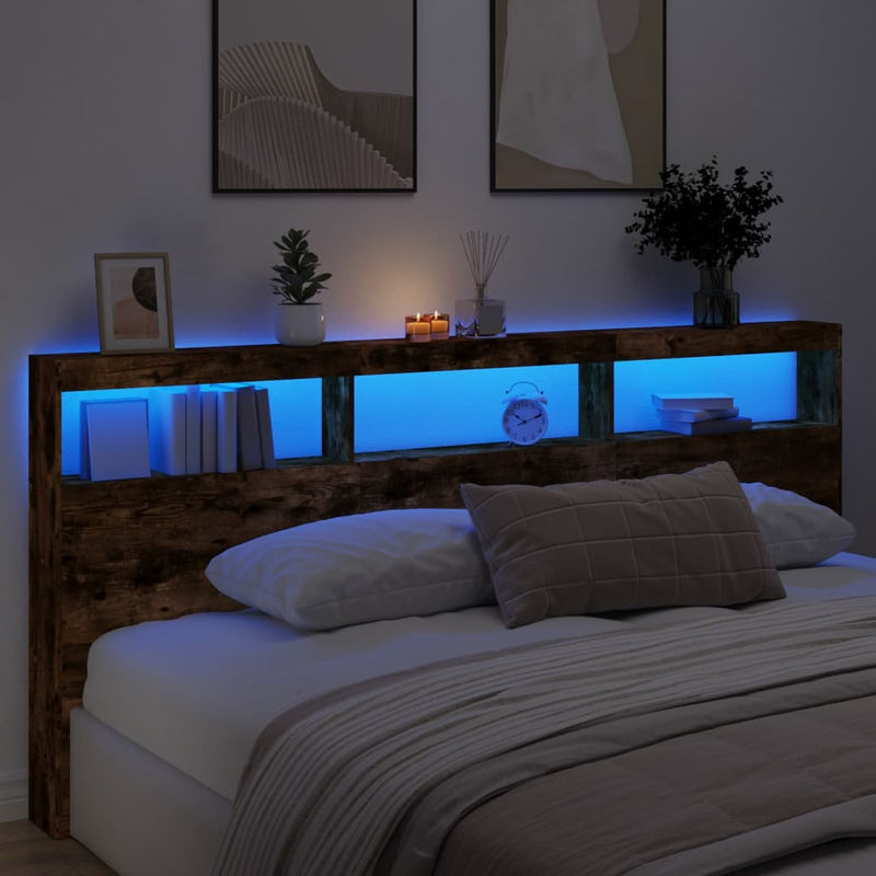 vidaXL füstös tölgy színű áthidalószekrény LED-ekkel 220x17x102 cm