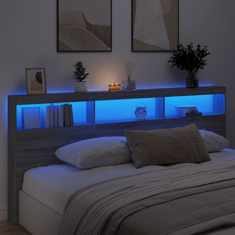 vidaXL szürke sonoma színű áthidalószekrény LED-ekkel 220 x 17 x 102cm