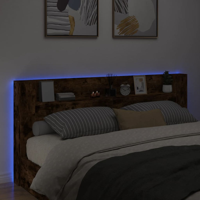 vidaXL füstös tölgy színű áthidalószekrény LED-ekkel 220x16,5x103,5 cm