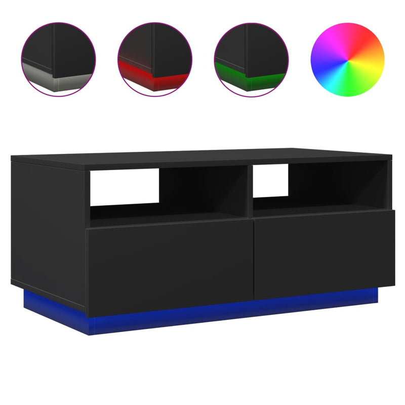 vidaXL fekete dohányzóasztal LED-lámpákkal 90x49x40 cm