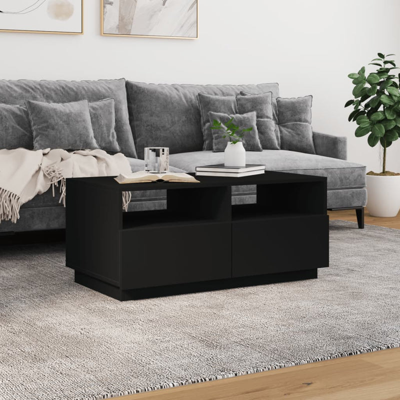 vidaXL fekete dohányzóasztal LED-lámpákkal 90x49x40 cm