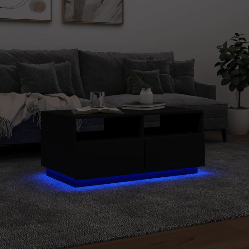 vidaXL fekete dohányzóasztal LED-lámpákkal 90x49x40 cm