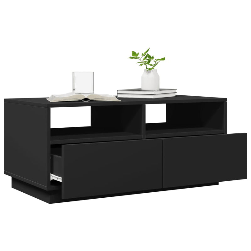 vidaXL fekete dohányzóasztal LED-lámpákkal 90x49x40 cm