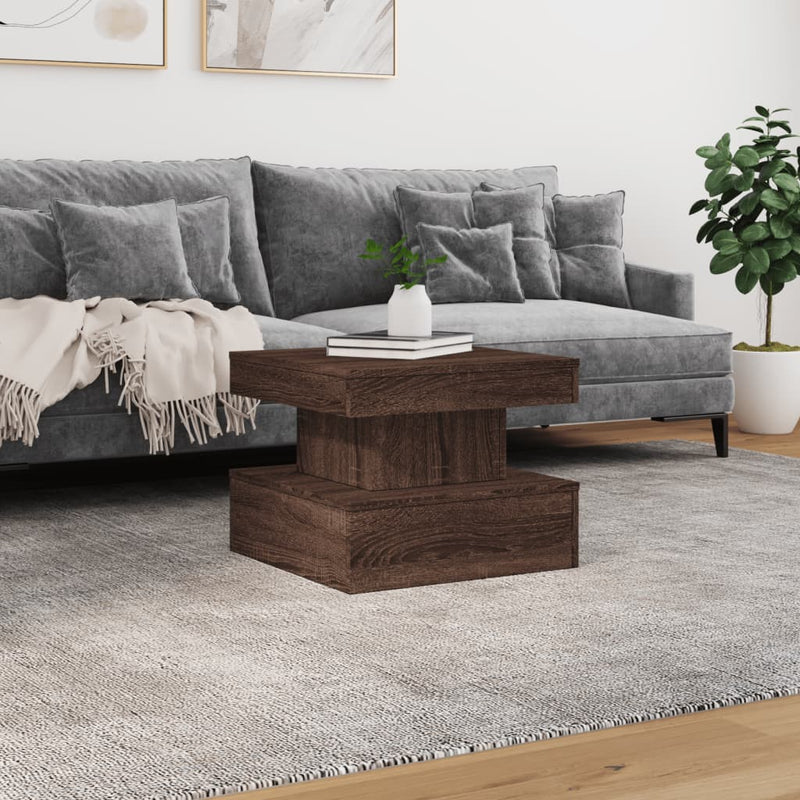 vidaXL barna tölgyszínű dohányzóasztal LED-lámpákkal 50 x 50 x 40 cm