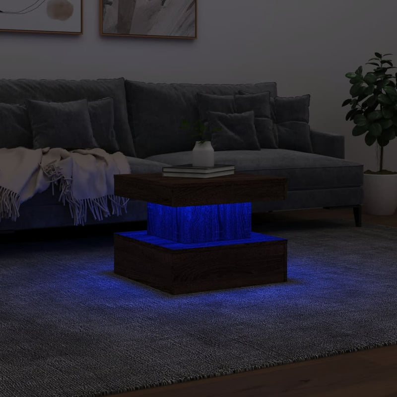vidaXL barna tölgyszínű dohányzóasztal LED-lámpákkal 50 x 50 x 40 cm