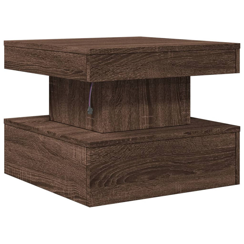 vidaXL barna tölgyszínű dohányzóasztal LED-lámpákkal 50 x 50 x 40 cm