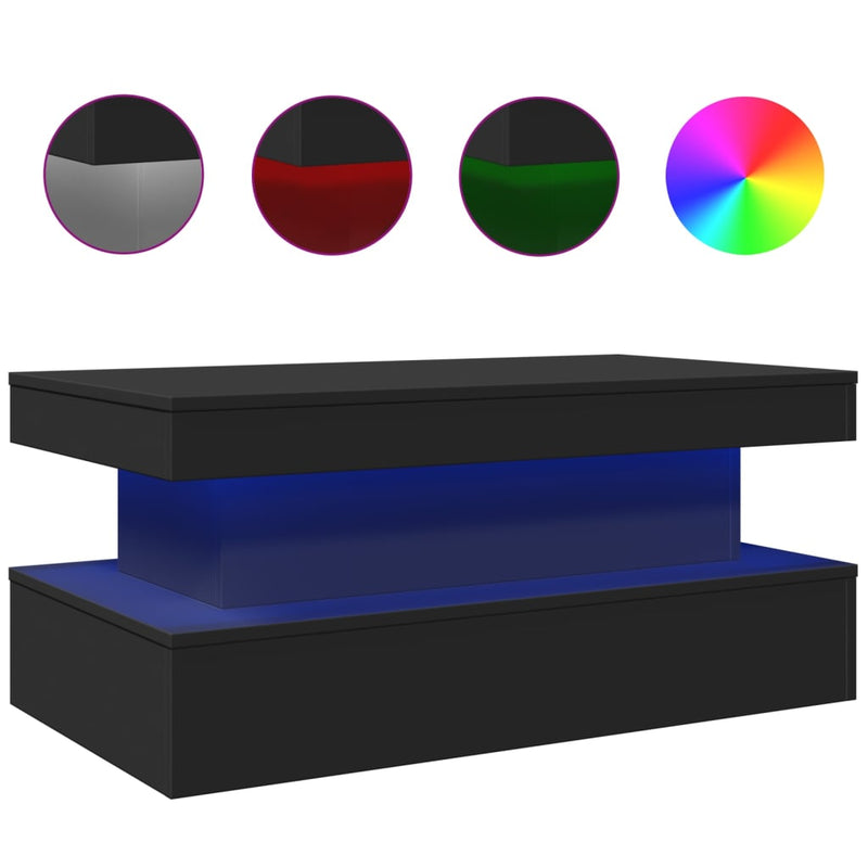 vidaXL fekete dohányzóasztal LED-lámpákkal 90x50x40 cm