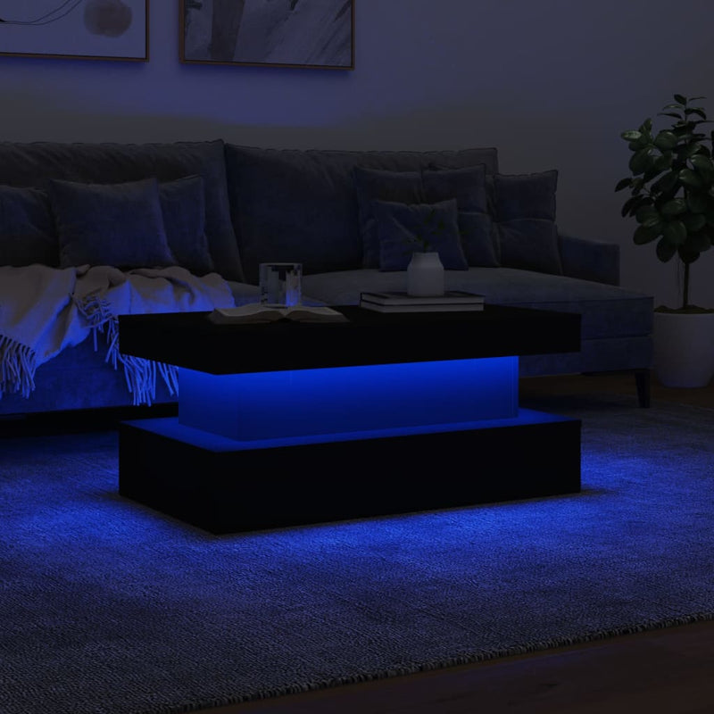 vidaXL fekete dohányzóasztal LED-lámpákkal 90x50x40 cm