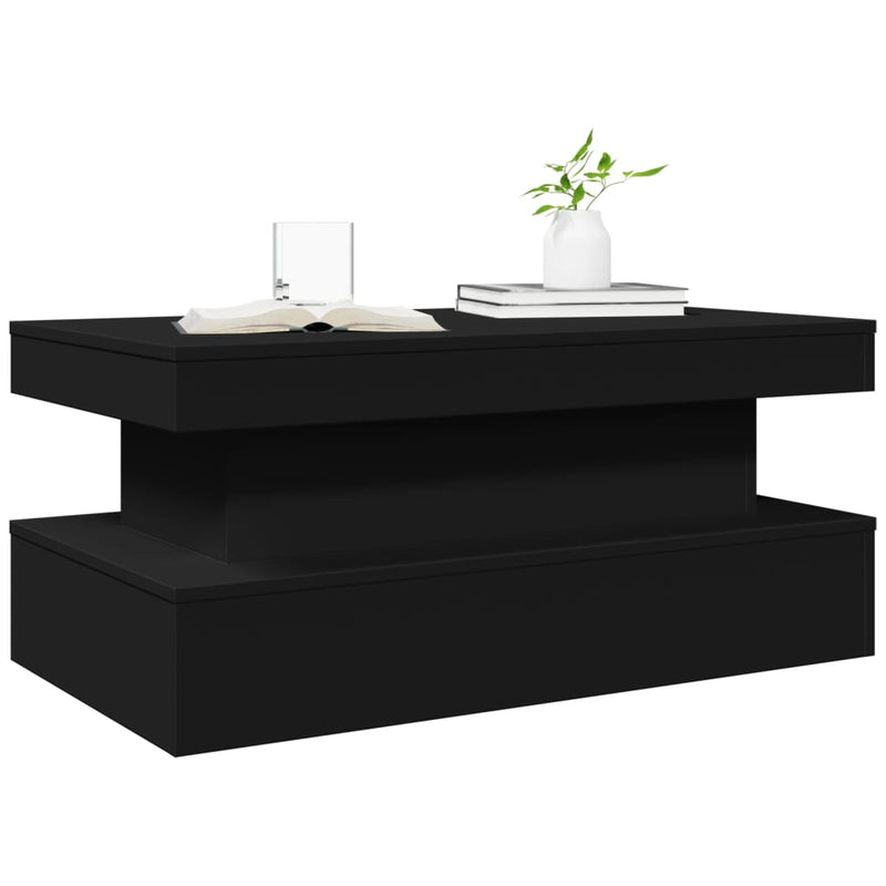 vidaXL fekete dohányzóasztal LED-lámpákkal 90x50x40 cm