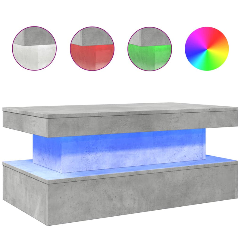 vidaXL betonszürke dohányzóasztal LED-lámpákkal 90x50x40 cm