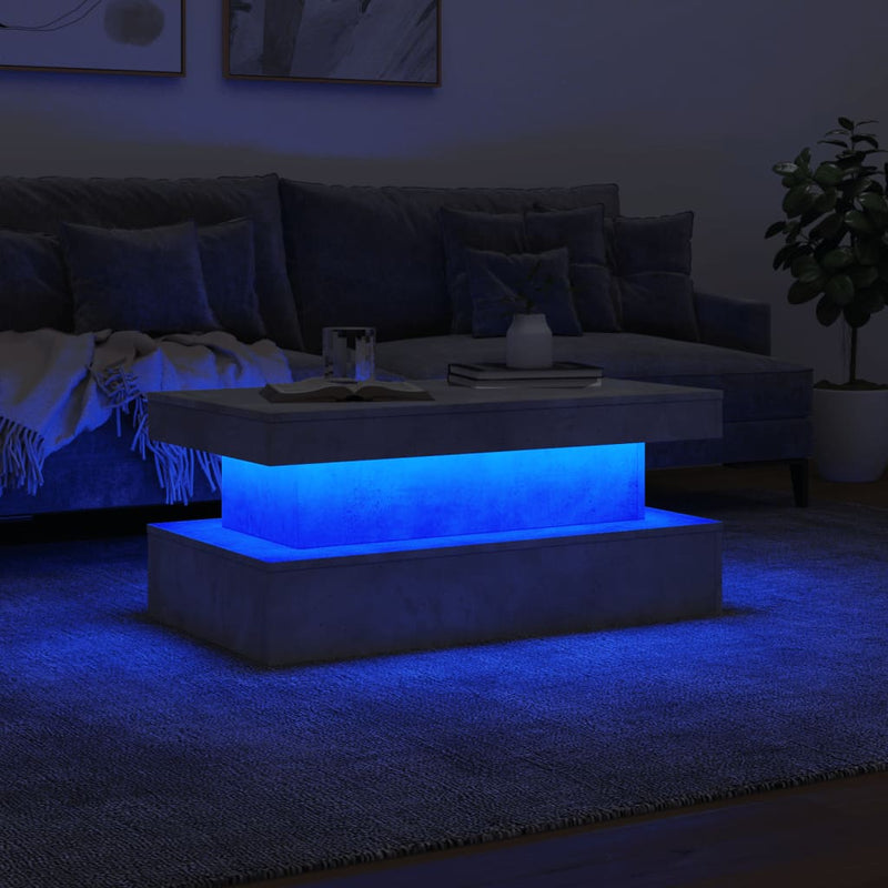 vidaXL betonszürke dohányzóasztal LED-lámpákkal 90x50x40 cm