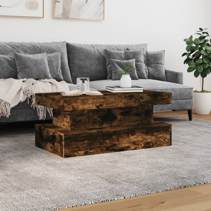 vidaXL füstös tölgy színű dohányzóasztal LED-lámpákkal 90x50x40 cm