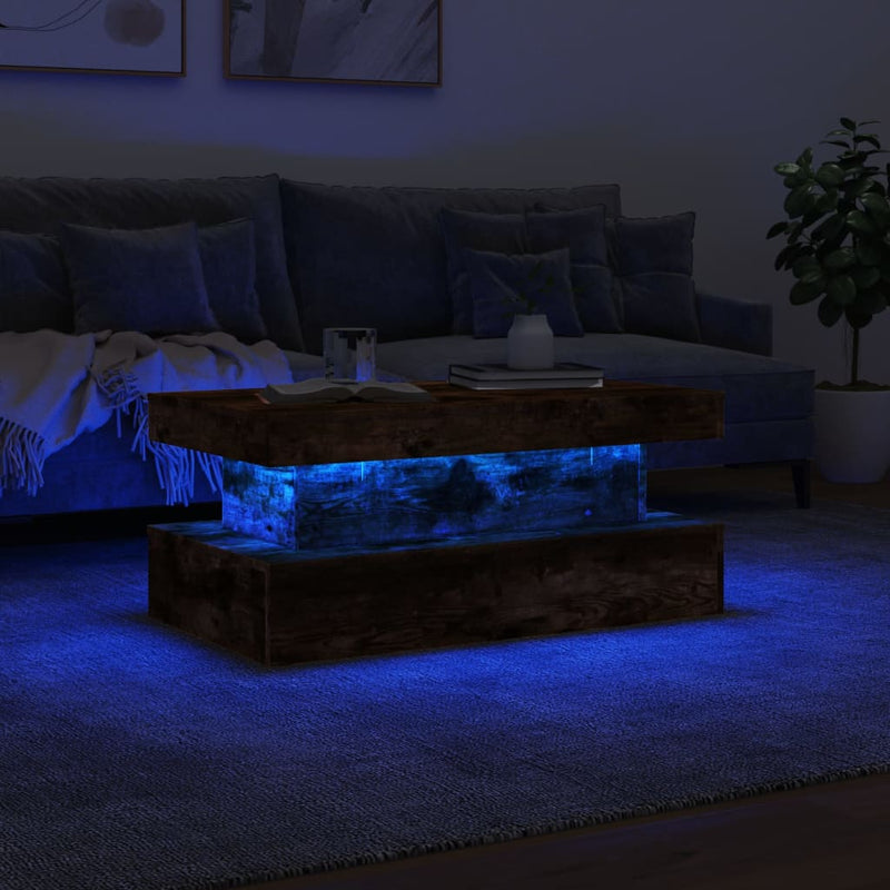 vidaXL füstös tölgy színű dohányzóasztal LED-lámpákkal 90x50x40 cm