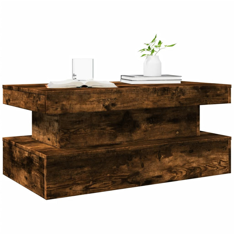 vidaXL füstös tölgy színű dohányzóasztal LED-lámpákkal 90x50x40 cm