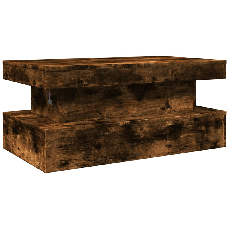vidaXL füstös tölgy színű dohányzóasztal LED-lámpákkal 90x50x40 cm
