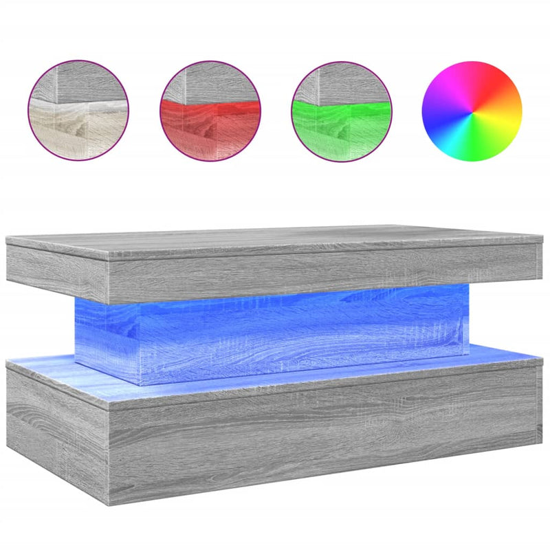 vidaXL szürke sonoma színű dohányzóasztal LED-lámpákkal 90x50x40 cm