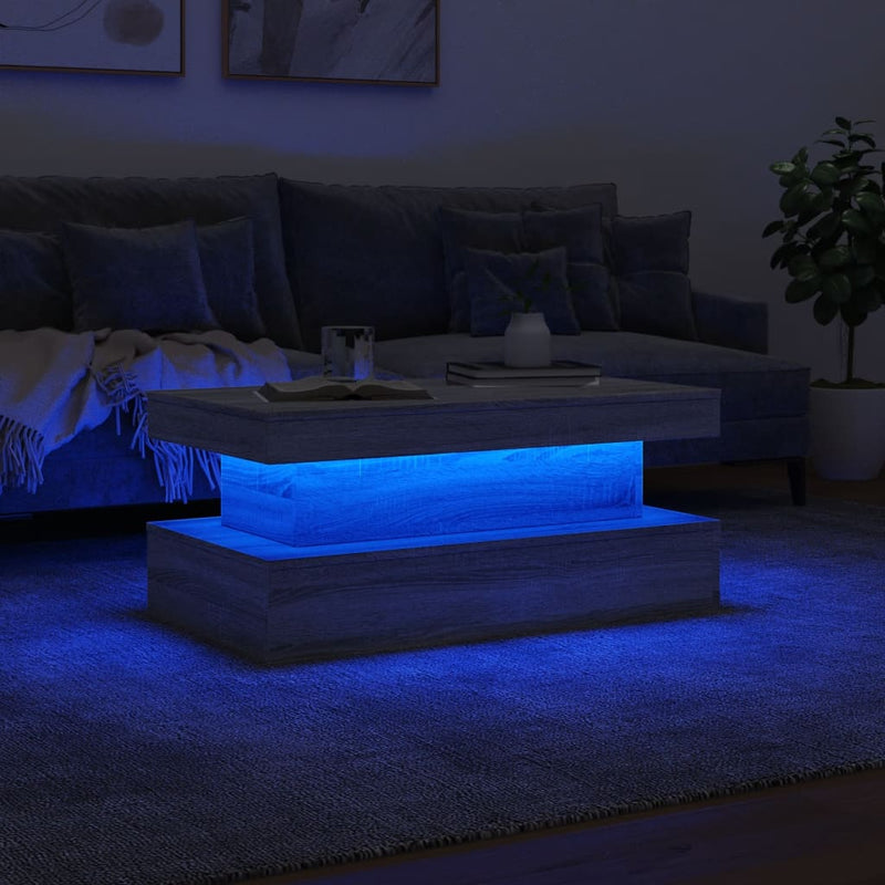 vidaXL szürke sonoma színű dohányzóasztal LED-lámpákkal 90x50x40 cm