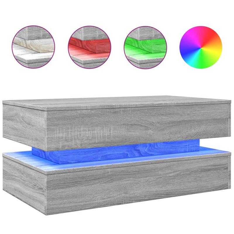 vidaXL szürke sonoma színű dohányzóasztal LED-lámpákkal 90x50x40 cm