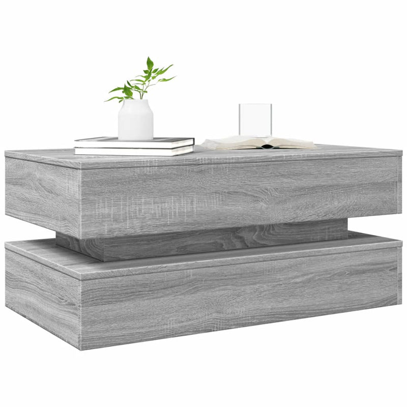 vidaXL szürke sonoma színű dohányzóasztal LED-lámpákkal 90x50x40 cm