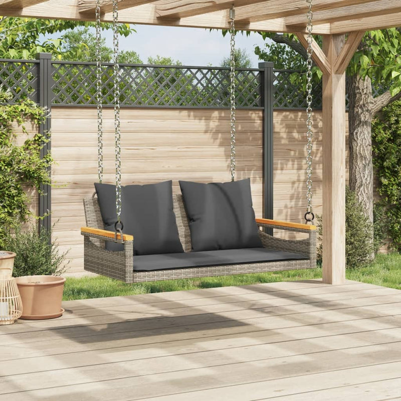 vidaXL szürke polyrattan hintapad párnákkal 109 x 62 x 40 cm
