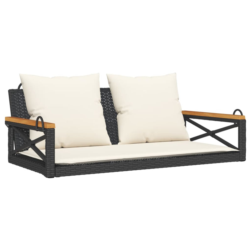 vidaXL fekete polyrattan hintapad párnákkal 109 x 62 x 40 cm