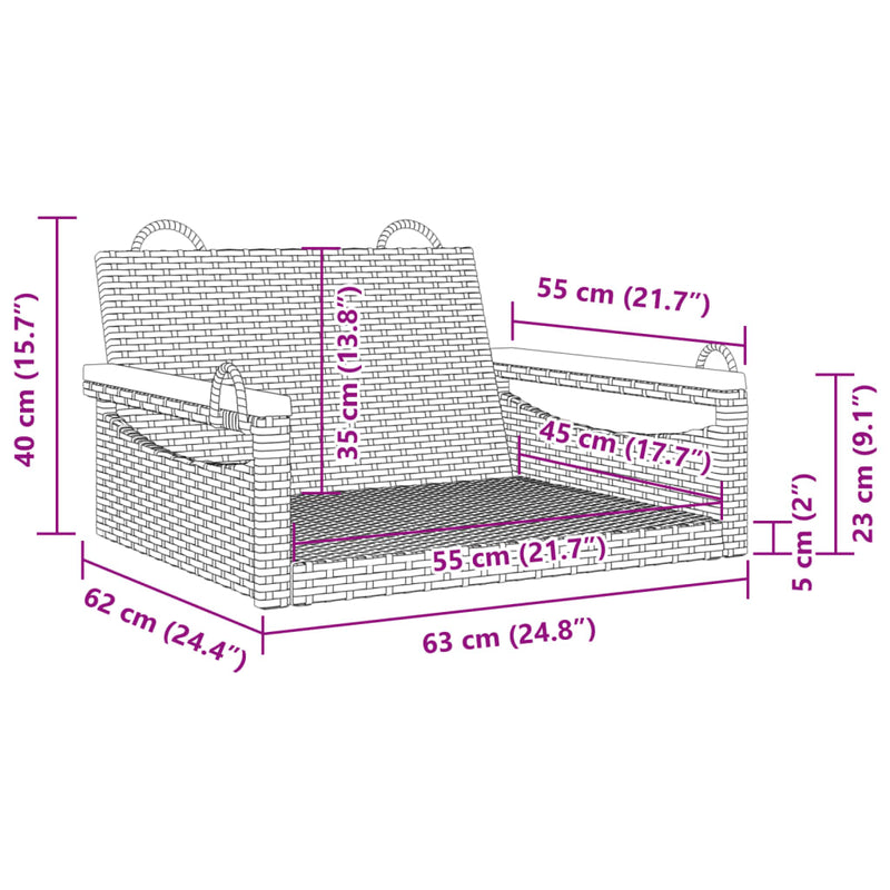 vidaXL fekete polyrattan hintapad 63 x 62 x 40 cm