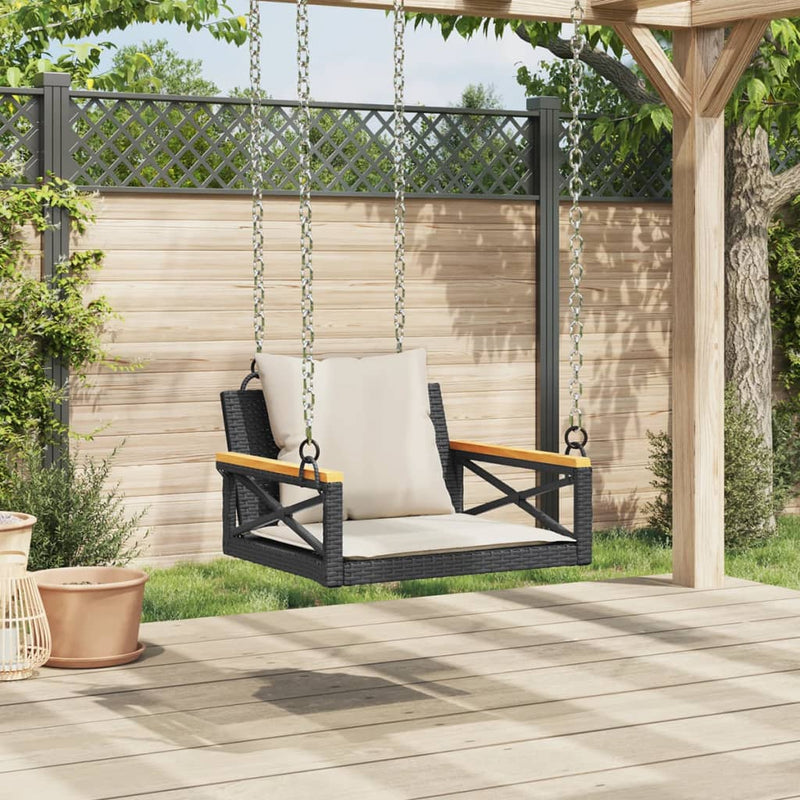 vidaXL fekete polyrattan hintapad párnákkal 63 x 62 x 40 cm