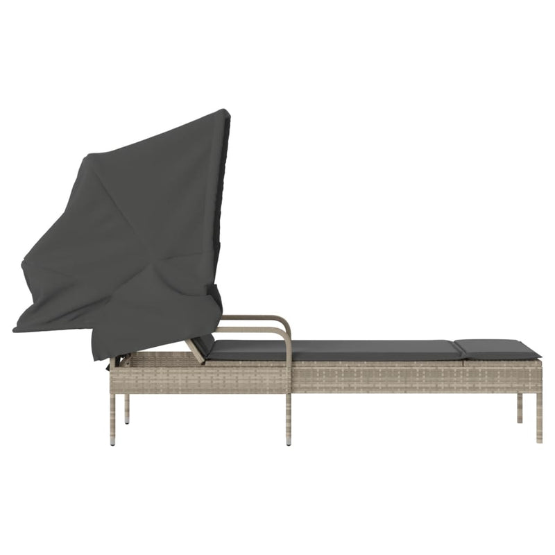 vidaXL világosszürke polyrattan napozóágy tetővel