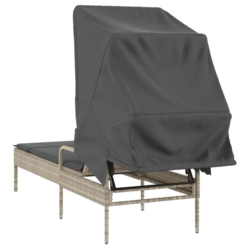 vidaXL világosszürke polyrattan napozóágy tetővel