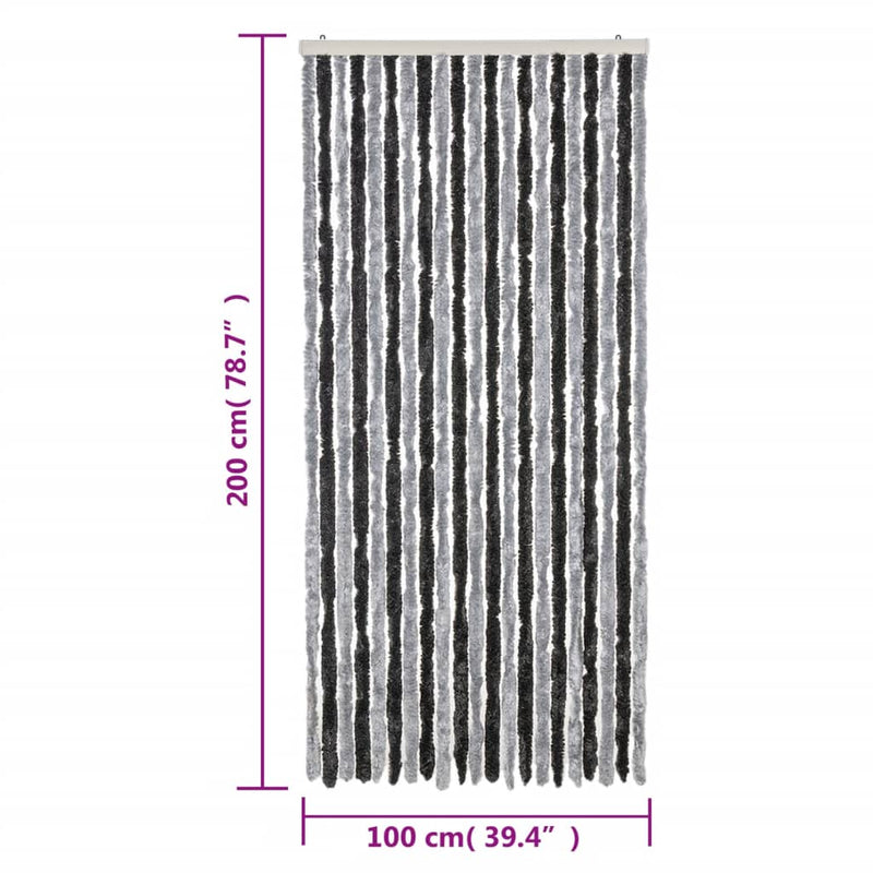 vidaXL szürke és fekete zsenília rovarfüggöny 100 x 200 cm