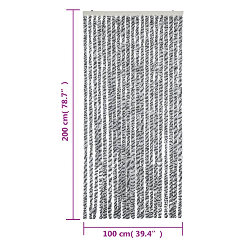 vidaXL szürke és fekete és fehér zsenília rovarfüggöny 100 x 200 cm
