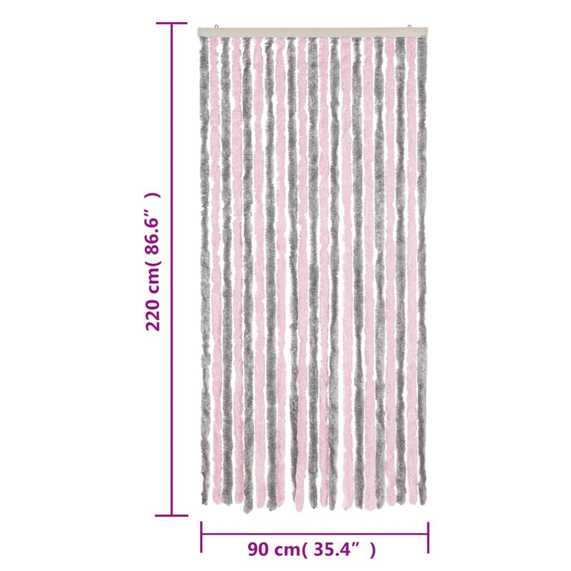 vidaXL ezüstszürke és rózsaszín zsenília rovarfüggöny 90 x 220 cm