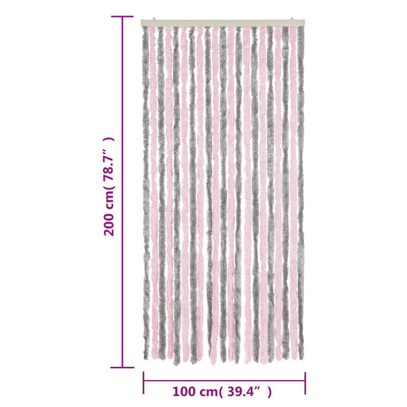 vidaXL ezüstszürke és rózsaszín zsenília rovarfüggöny 100 x 200 cm