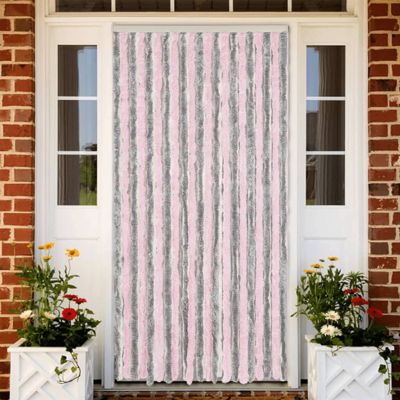 vidaXL ezüstszürke és rózsaszín zsenília rovarfüggöny 100 x 200 cm