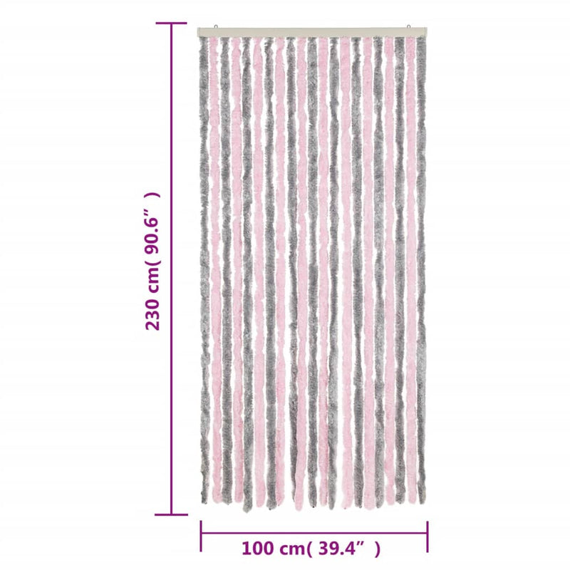 vidaXL ezüstszürke és rózsaszín zsenília rovarfüggöny 100 x 230 cm
