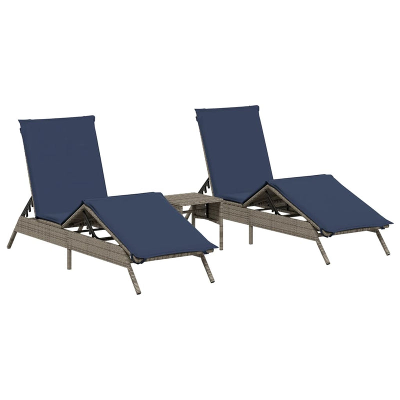 vidaXL 2 db szürke polyrattan napozóágy asztallal
