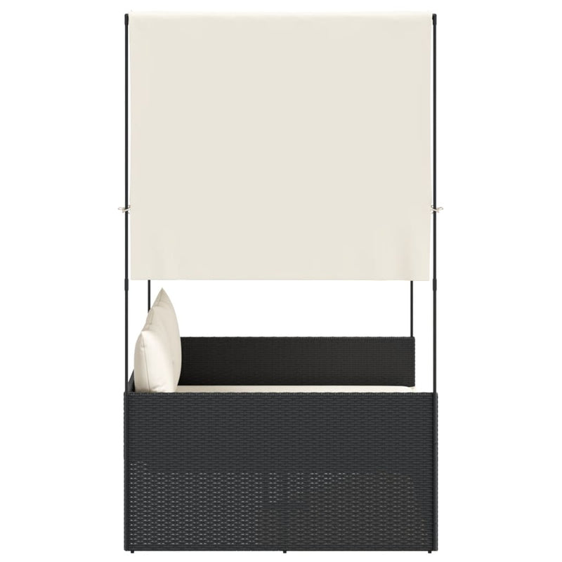 vidaXL fekete polyrattan dupla napozóágy tetővel és függönnyel