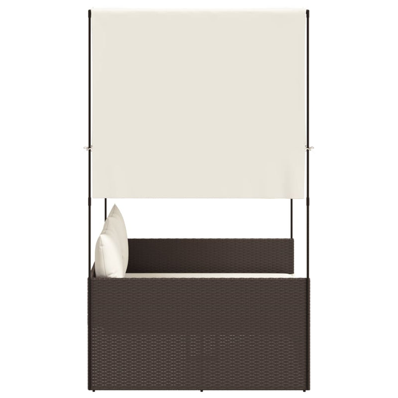vidaXL barna polyrattan dupla napozóágy tetővel és függönyökkel