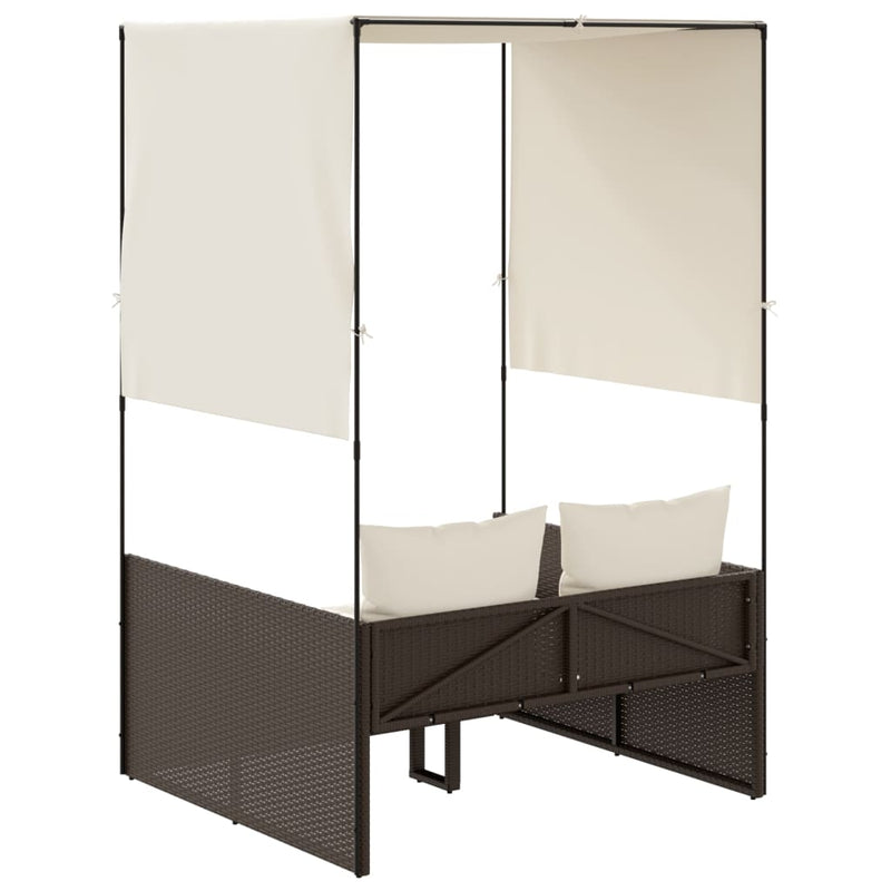 vidaXL barna polyrattan dupla napozóágy tetővel és függönyökkel