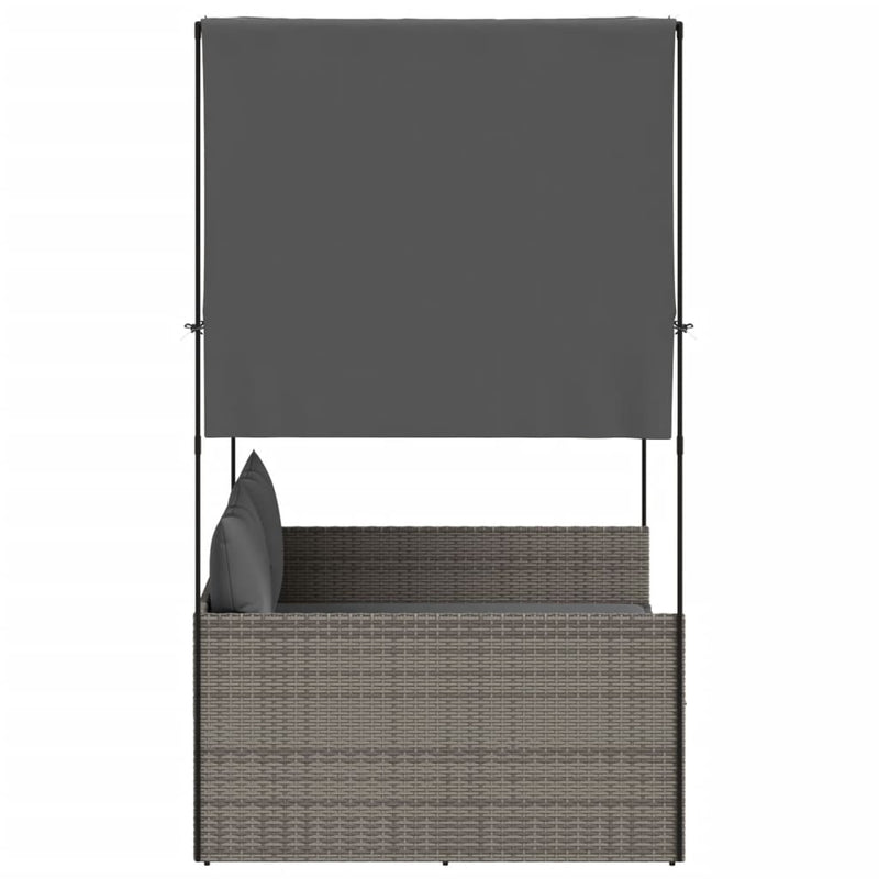 vidaXL szürke polyrattan dupla napozóágy tetővel és függönyökkel